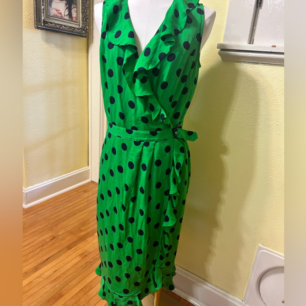 J. Peterman Emerald Polka Dot Midi Dress